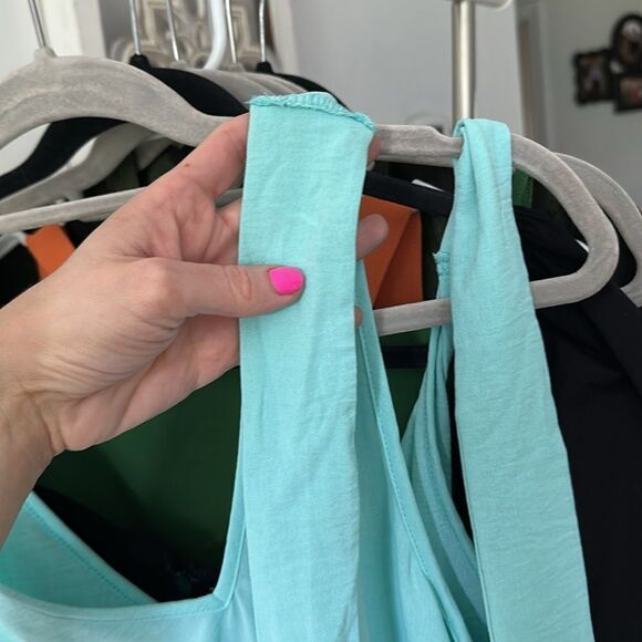 BiBi Purple Peach & Aqua Blue Color Block Tiered Tie Shoulder Boho Tank - Picture 5 of 5